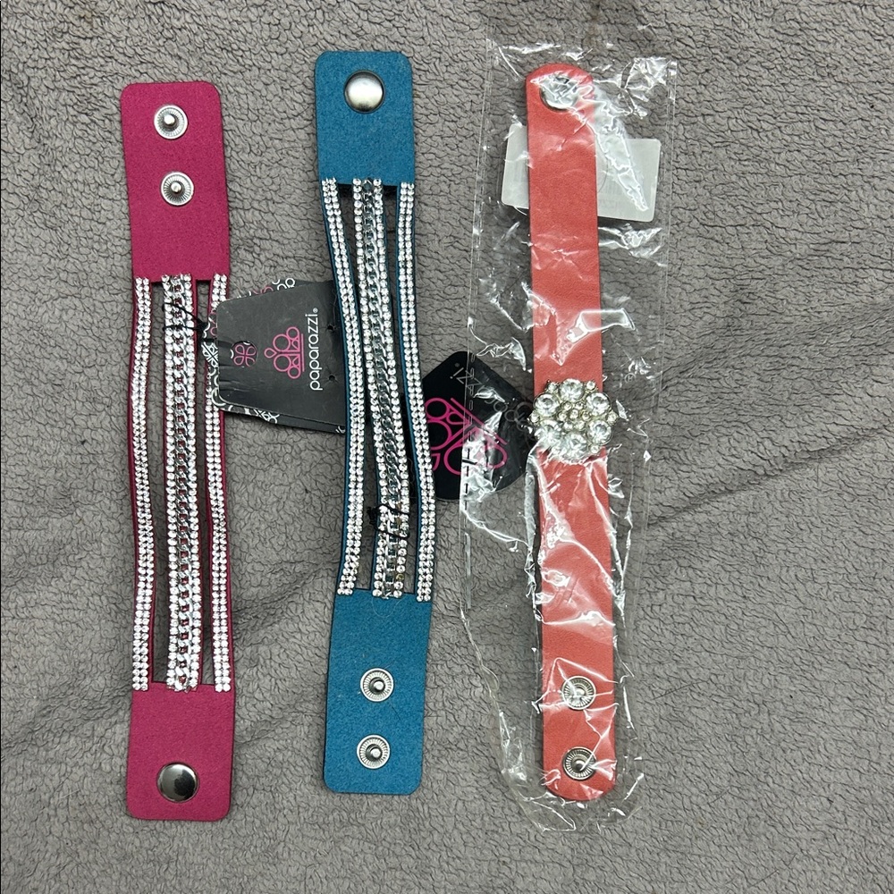Paparazzi Pink and Blue Snap Bracelets with Silver Accents